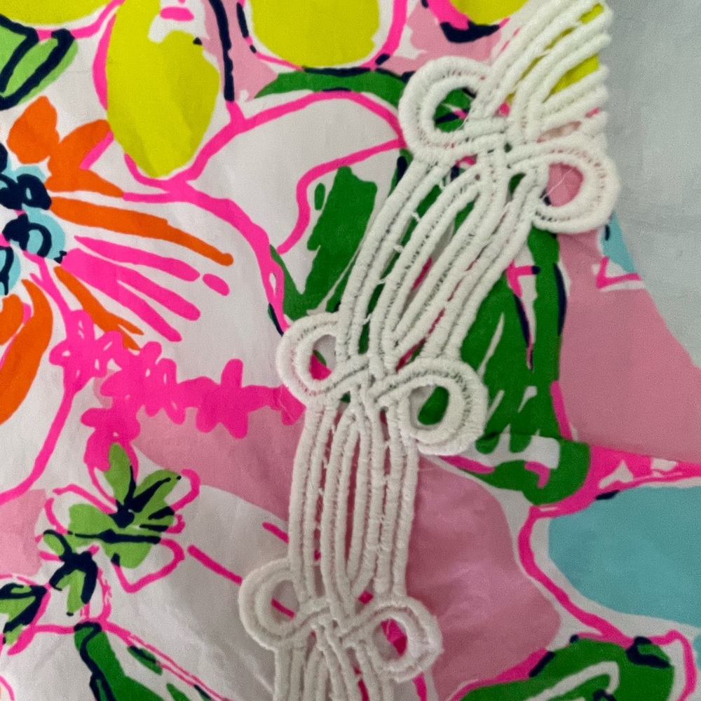 Lilly Pulitzer Girls Shift Dress Size 6 Pink Pout Floral Green Beach Pineapple - Picture 4 of 7